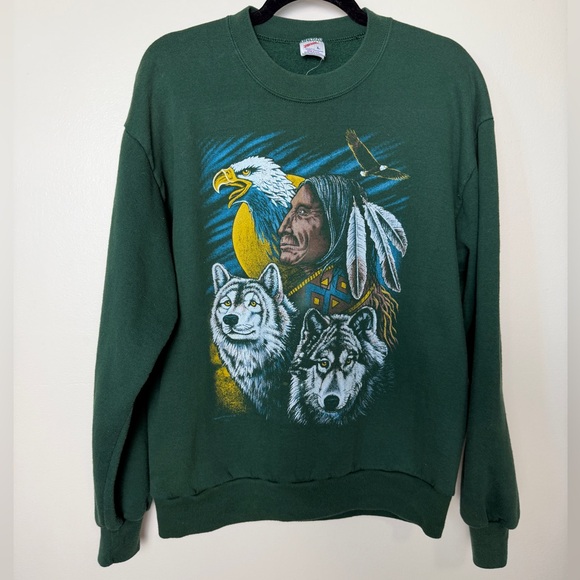 y2k 90s Native American wildlife crewneck pullover - Jerzees fits size M/L - Picture 3 of 9